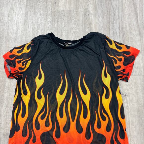 Vintage Hot Topic Flame Fire Mesh Shirt XL Goth Raver Punk Rave See Through y2k - Picture 2 of 9